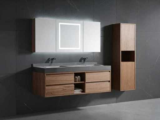 bathroom furniture 2-person with hanging cabinet - 150cm - Color walnut