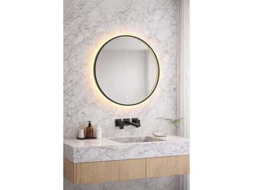 Miroir rond 80 cm avec cadre noir et éclairage à l’intérieur