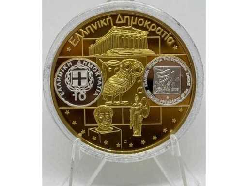Médaille commémorative en cuivre plaqué or et argent – modèles européens grecs, 40 mm de diamètre.