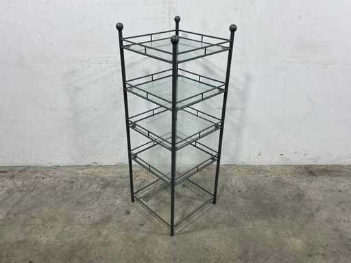 Suport metalic cu rafturi de sticlă