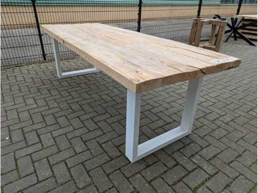 Garden table old Elm wood 250 x 95 x 78cm. Metal U Frame