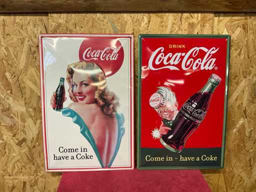 Set of Coca Cola advertising signs (2x)