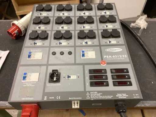 63A CEE auf 24 Schuko Showtec - Bühnenstromverteiler, Messestromverteiler komplett abgesichert