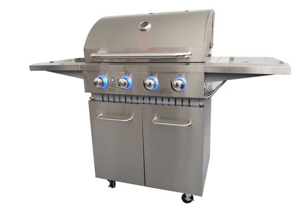 Barbecue a gas in acciaio inox - 4 fuochi con fornello laterale - incl. illuminazione a LED