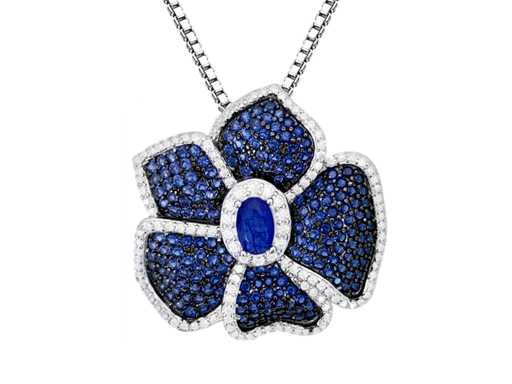 Blauwe bloem hanger met briljanten