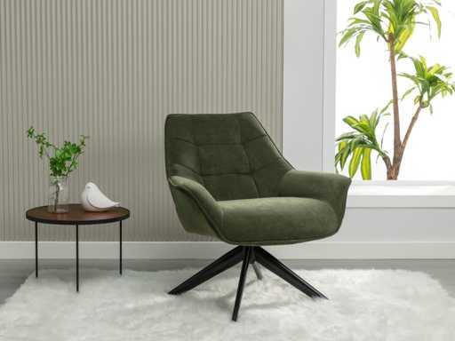 Draaibare fauteuil van kaki stof