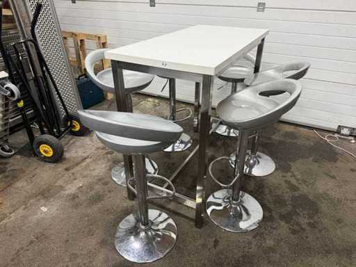 Hoge tafel met 6 krukken