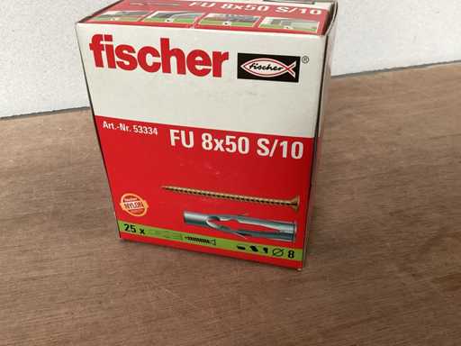 Fischer 53334 Hohldübel 8x50 mit Schraube, Box 25 Stück (108x)