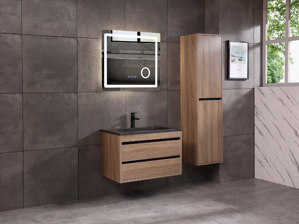 bathroom furniture 1-person 80cm (matt black or brown oak) with (hanging cupboard)