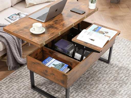 Table Basse Relevable, Table de Salon Multifonctionnelle 3 en 1