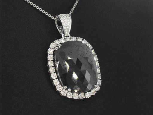 Wisiorek z białego złota z białymi i czarnymi diamentami