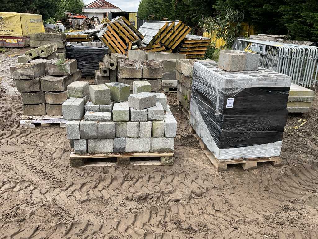Large batch of various concrete building blocks