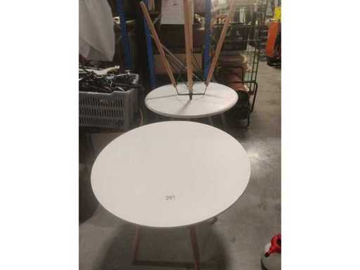 3x Design Tisch mit Holzbeinen Weißer Diam 80 cm