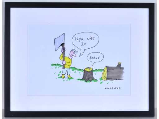 Kamagurka - Ne ressemble pas à ça - encre et stylo de couleur sur papier - Encadré