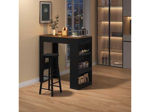 Bar Table, High Kitchen Table, 1 Drawer and 3 Open Compartments