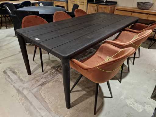 Table intérieure/jardin en teck Castle-Line 220 x 100 cm arrondie noire