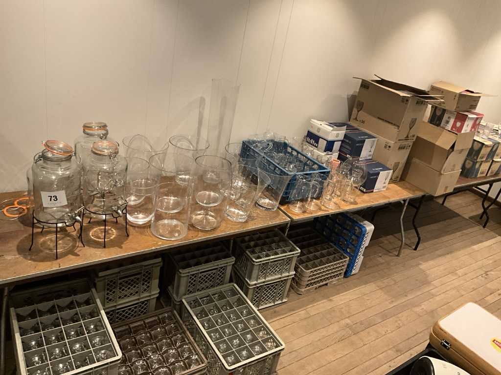 Large batch of glasses, vases, domes and dispensers