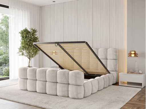 Lit 180x200 avec espace de rangement - velours beige