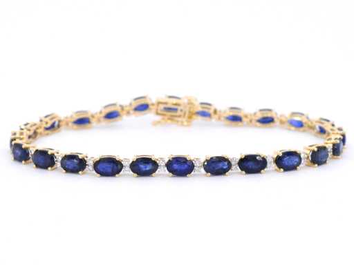 Gouden tennisarmband diamanten en saffier