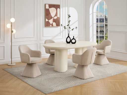 Set of 6 Swivel Chairs with Fabric Armrests - Beige