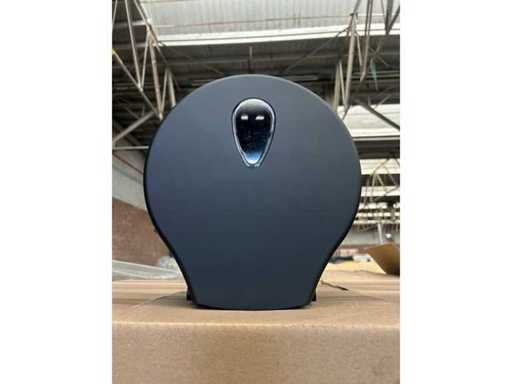 Dozownik papieru toaletowego w 100% z recyklingu czarnego plastiku soft touch o średnicy maksymalnie 24,5 cm (143x)