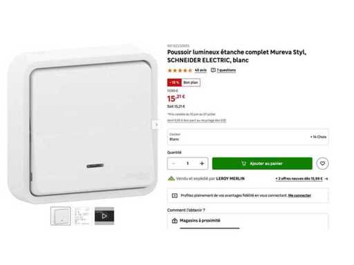 Schneider - Mureva - Styl LED iluminat, buton, proeminență completă, alb IP55 (10x)