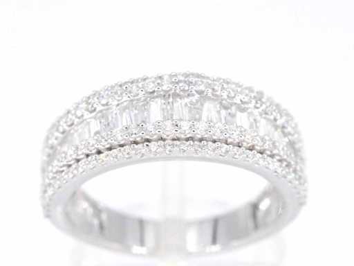 Inelul cu bandă din aur alb, cinci rânduri de diamante, 1,00 carat