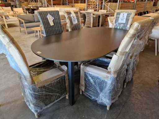 Jati-Kebon Alu Garden Table Oval Ronda 190 x 110cm + Dessus HPL Noir