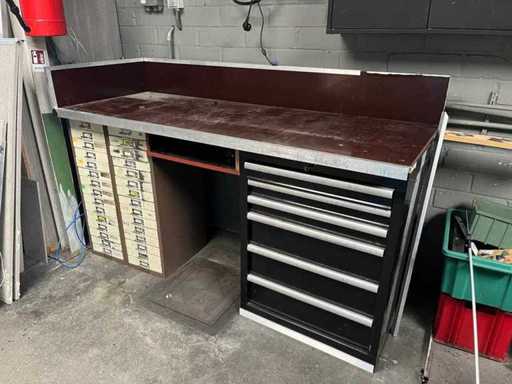 Datona - Armoire à outils avec 6 tiroirs et 2 armoires et plan de travail