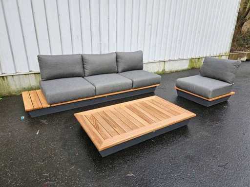 Suns Java Lounge Set Antraciet 3 zit + 1 zit inclusief Grote Salontafel met Teak Blad