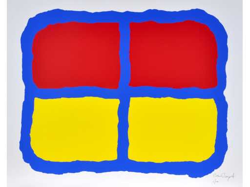 Bram Bogart - Rood en geel in blauw - zeefdruk 