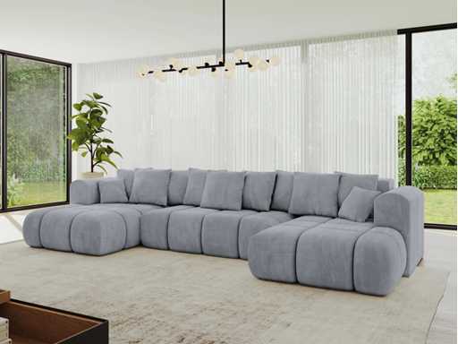 Canapé d'angle convertible/panoramique - velours gris clair 