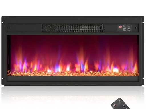 Built-in electric fireplace with remote control and adjustable flame colour