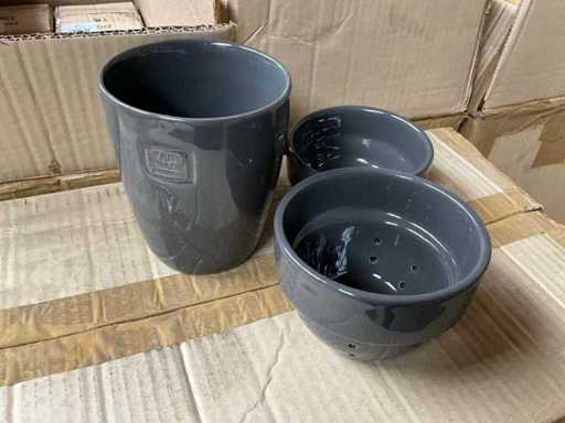 Aparat de cafea Fair Trade cu 3 piese, CHA gri ceramic (136x)