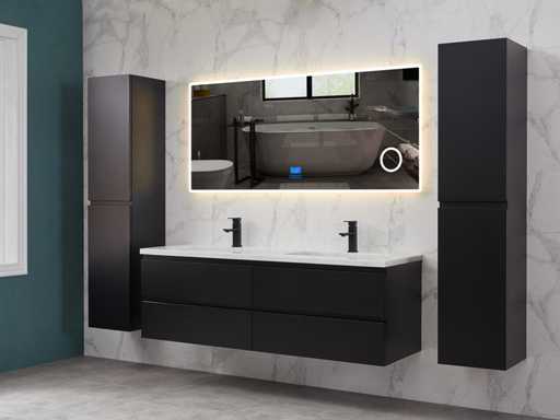 Mawialux Mobilier de salle de bain noir mat 160cm (avec lavabo en marbre)