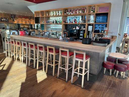 Corner bar with coolers and refrigerated display case