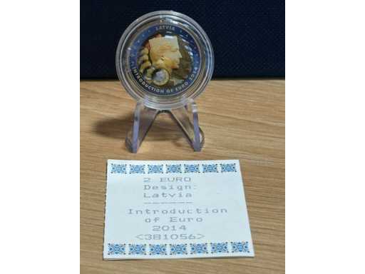 2 Euro Design Coloriert Łotwa Wprowadzenie Euro 2014