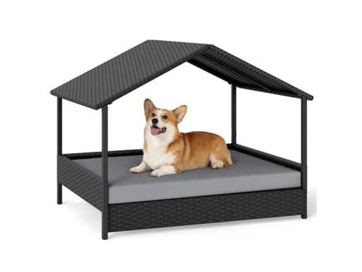 Canapé surélevé en rotin avec compartiment pour chiens de petite et moyenne taille jusqu'à 60 kg