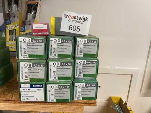 11 boîtes de vis en plaques de particules