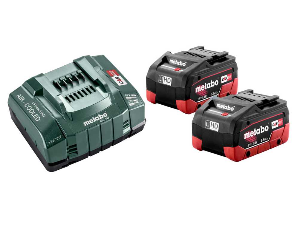Metabo - 2 x LiHD 5.5 Ah, charger ASC 145 - Basic set battery charger and 2 batteries