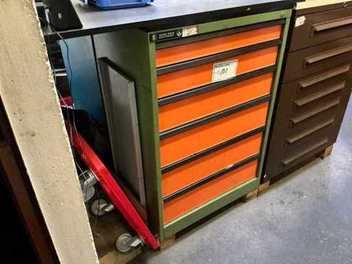 Assortment of spare parts including HAHN & KOLB drawer cabinet