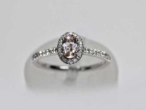 9 KT White gold Ring With 0.57 Cts Natural Diamond and Morganite