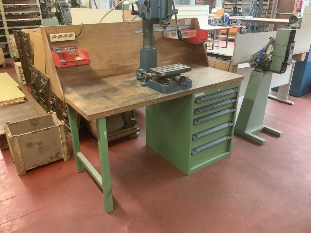 Work table with chest of drawers