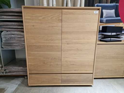 Armoire bar en chêne Craftwood Lalisa Solid - 2 portes battantes + 2 tiroirs