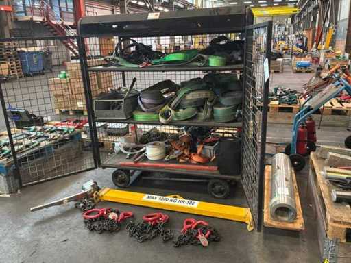 Cart filled with hoisting and lifting equipment