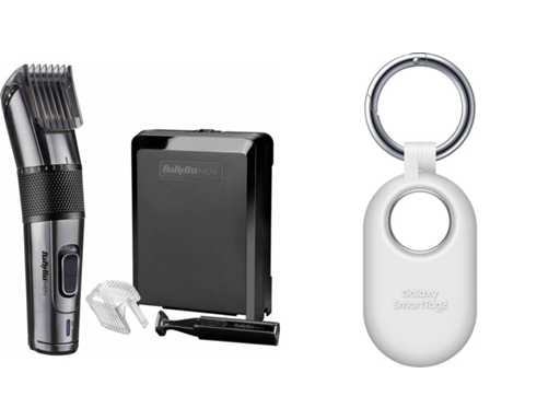 BaByliss Carbon Titanium Tondeuse E978E - 26 Lengtes - Carbon Titanium messen + Samsung - Silicone Case - Galaxy SmartTag 2 - Wit