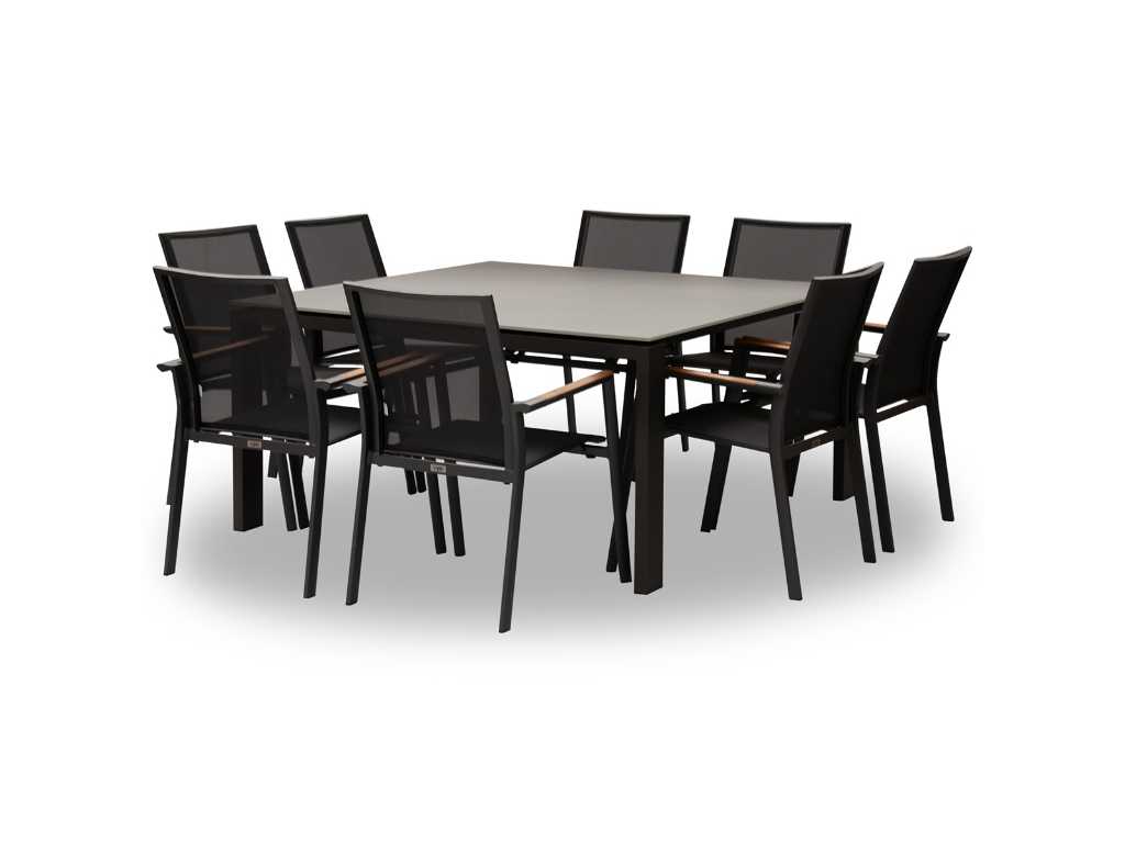 Furniture - Fritz-mar table 150*150 alu charcoal / glass grey + 8 lucile armchairs
