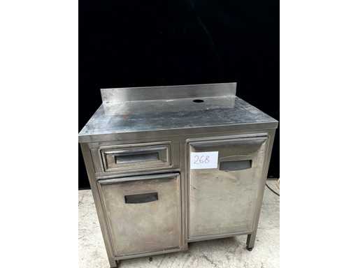 Table de travail en acier inoxydable avec armoire et tiroir