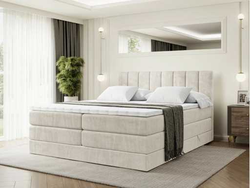 Lit boxspring 180x200 -matelas - surmatelas - coffre - velours beige