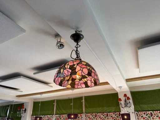 Hanglamp met glas in lood kap (4x)